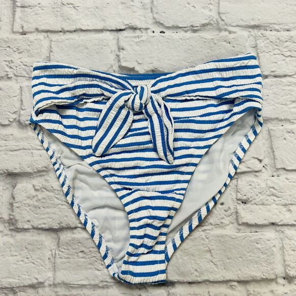 Jessica Simpson High Waist Sunshine Stripe Bottoms Size XL Blue White Tie Belt - Picture 2 of 5